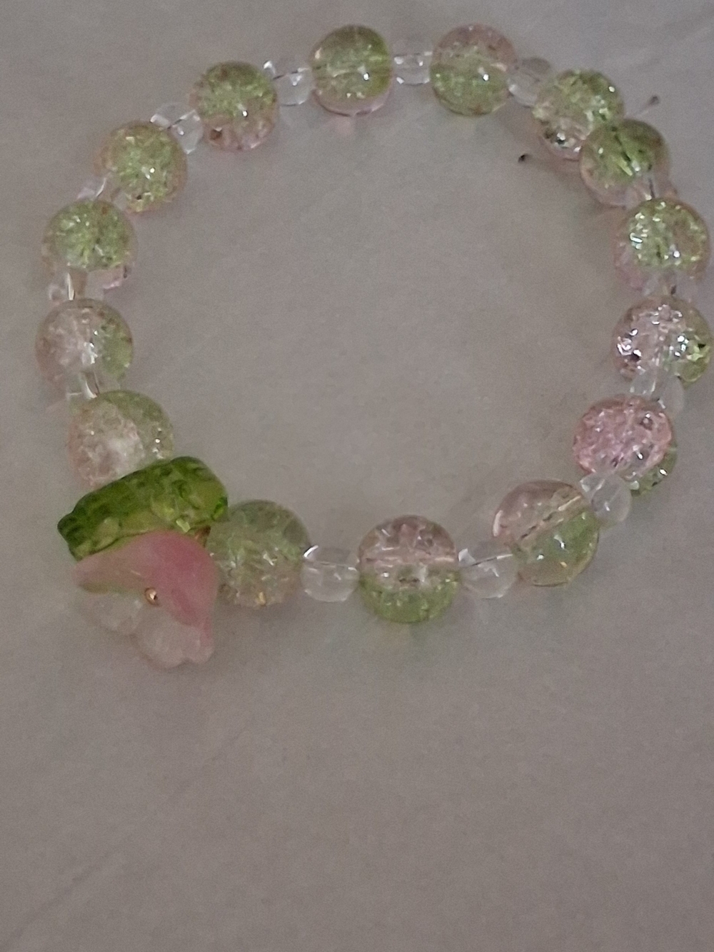 Pastel Pink & Green Crackle Bead Stretch Bracelet